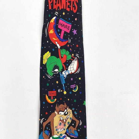 VTG 1993 Taz Marvin Martian SAVOR THE PLANETS Space Stars Earth Moon Necktie - Picture 3 of 8